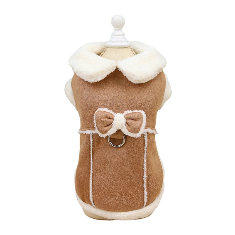 Lilou, manteau d'hiver idéal pour petits chiens avec noeud papillon, chaud et doux. Deux couleurs.