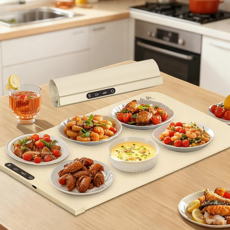 Plateau Chauffant électrique pliable en silicone. Gardez vos plats chauds.