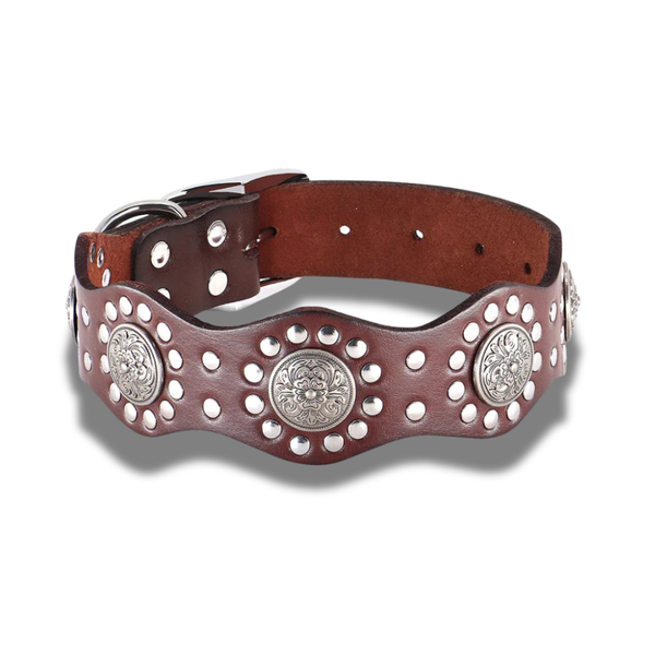 Cesar, collier en cuir véritable de qualité supérieure, large (5cm) et de caractère pour chien de taille moyenne et grande