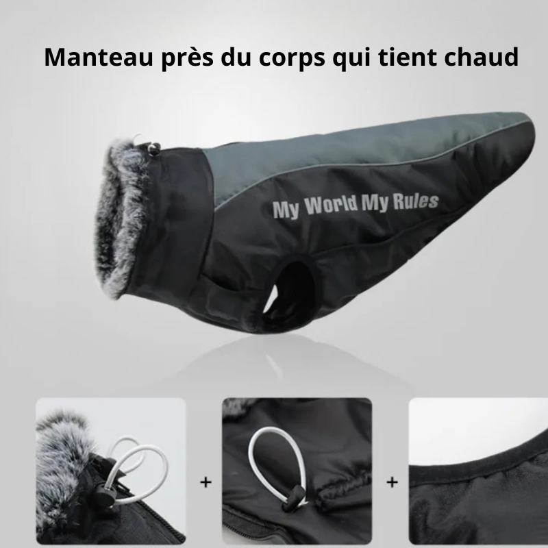 Valmont, veste d'hiver imperméable avec  le col fourrure pour moyen et grand chien