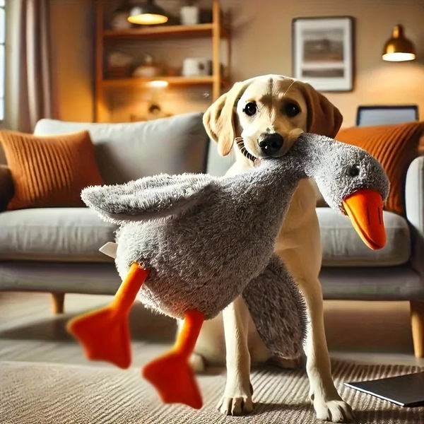 Peluche canard douce de 50cm pour chiens :  détendez votre chien en lui offrant cette belle peluche facile à attraper par le cou.