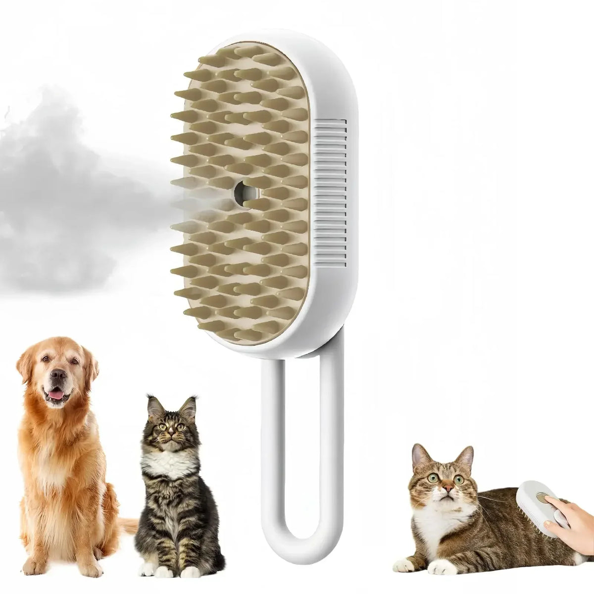 Brosse de toilettage à vapeur pour chiens et chats. Humidificateur intégré. Fenêtre transparente affiche le niveau d'eau. Conception ergonomique de la poignée. Livrée avec un cable USB.