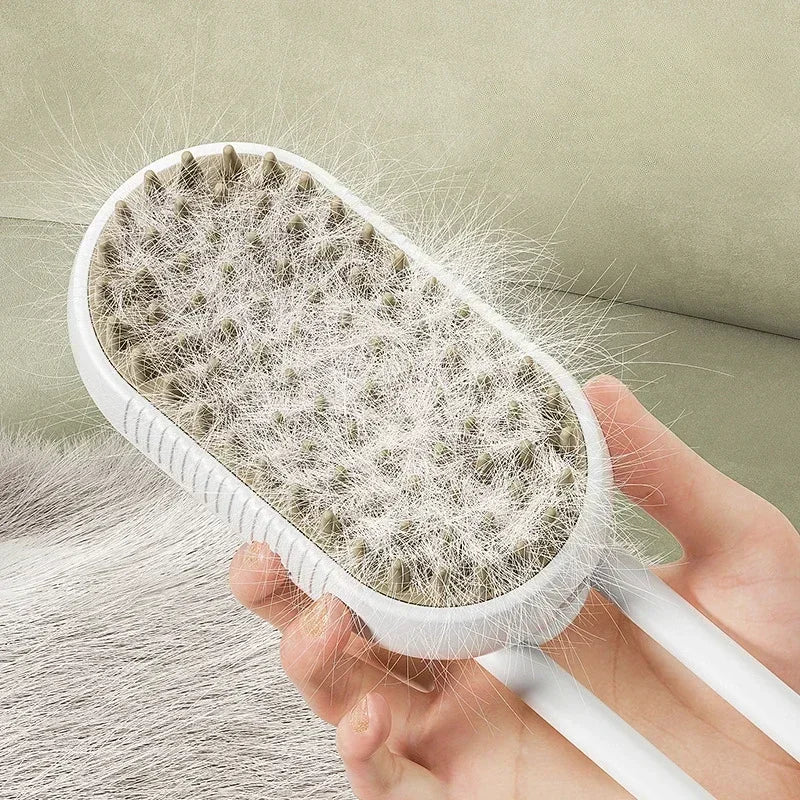 Brosse de toilettage à vapeur pour chiens et chats. Humidificateur intégré. Fenêtre transparente affiche le niveau d'eau. Conception ergonomique de la poignée. Livrée avec un cable USB.