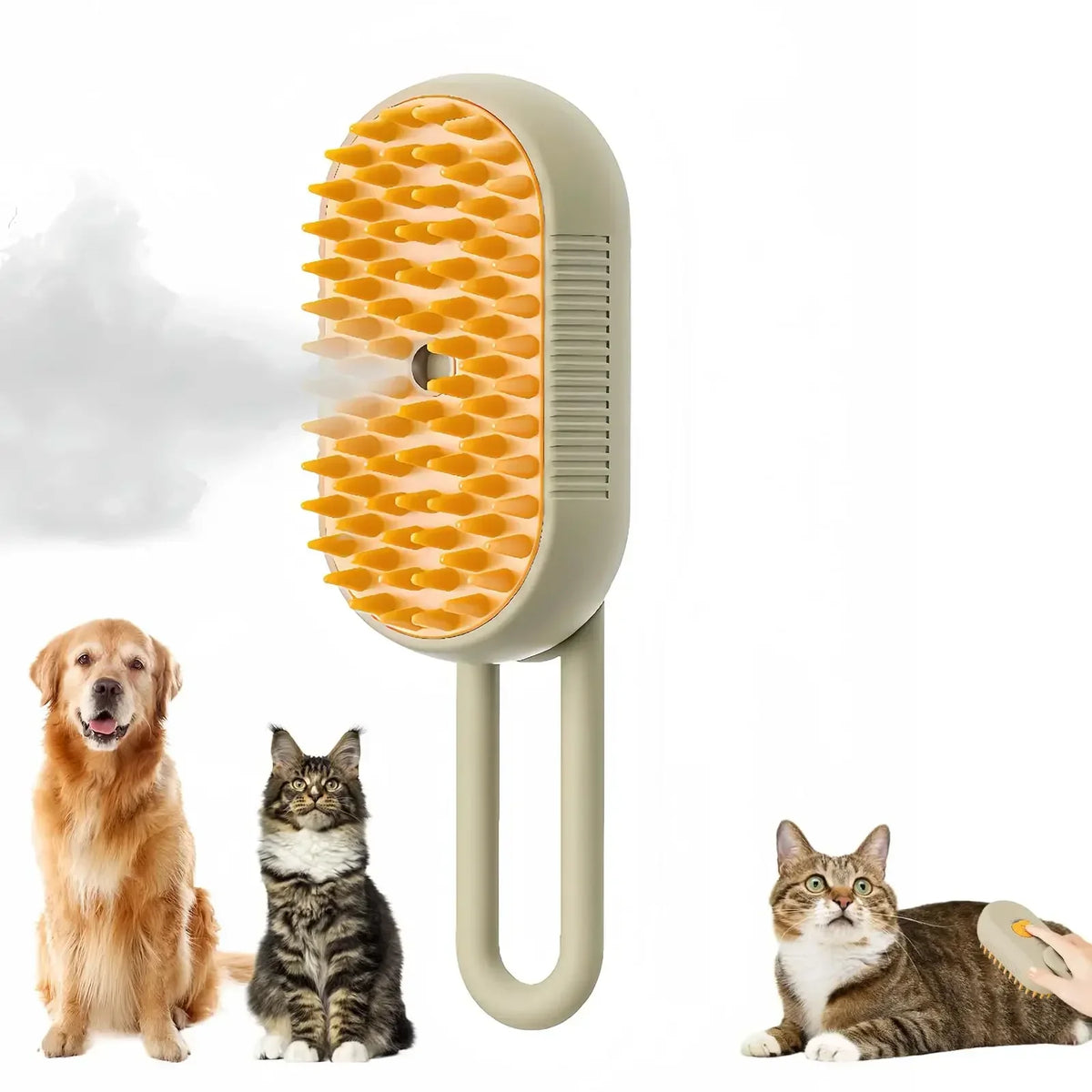 Brosse de toilettage à vapeur pour chiens et chats. Humidificateur intégré. Fenêtre transparente affiche le niveau d'eau. Conception ergonomique de la poignée. Livrée avec un cable USB.