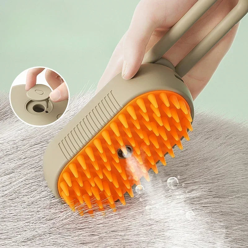 Brosse de toilettage à vapeur pour chiens et chats. Humidificateur intégré. Fenêtre transparente affiche le niveau d'eau. Conception ergonomique de la poignée. Livrée avec un cable USB.