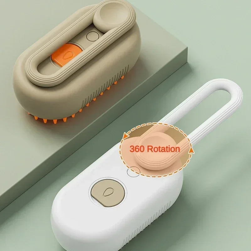 Brosse de toilettage à vapeur pour chiens et chats. Humidificateur intégré. Fenêtre transparente affiche le niveau d'eau. Conception ergonomique de la poignée. Livrée avec un cable USB.