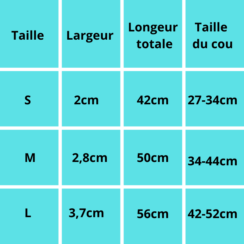 Nono, collier pour chiens en cuir véritable tressé, extrêmement souple en trois couleurs. Ce collier existe en trios tailles : S, M, L. Prenez bien la mesure, laissez un ou deux doigts à l'interieur du collier pour le confort du chien.
