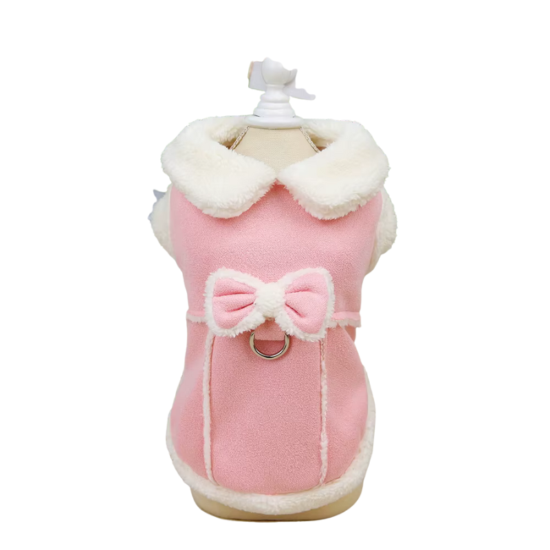 Lilou, manteau d'hiver idéal pour petits chiens avec noeud papillon, chaud et doux. Deux couleurs.