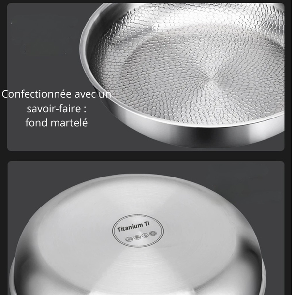 Poêle en Titane avec Couvercle - Antiadhésive Sans Revêtement
