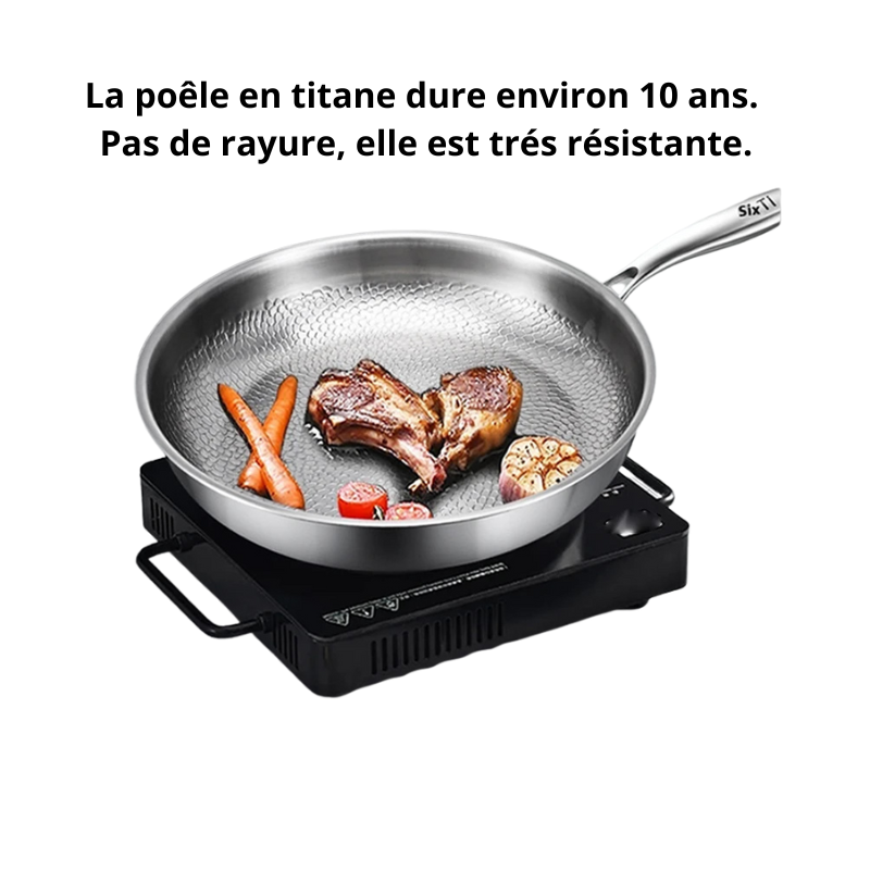 Poêle en Titane avec Couvercle - Antiadhésive Sans Revêtement