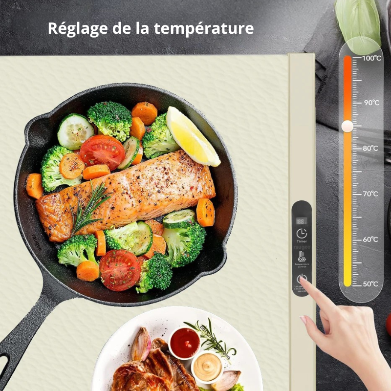 Plateau Chauffant électrique pliable en silicone. Gardez vos plats chauds.